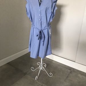Light blue ruffle sleeve shirt dress
